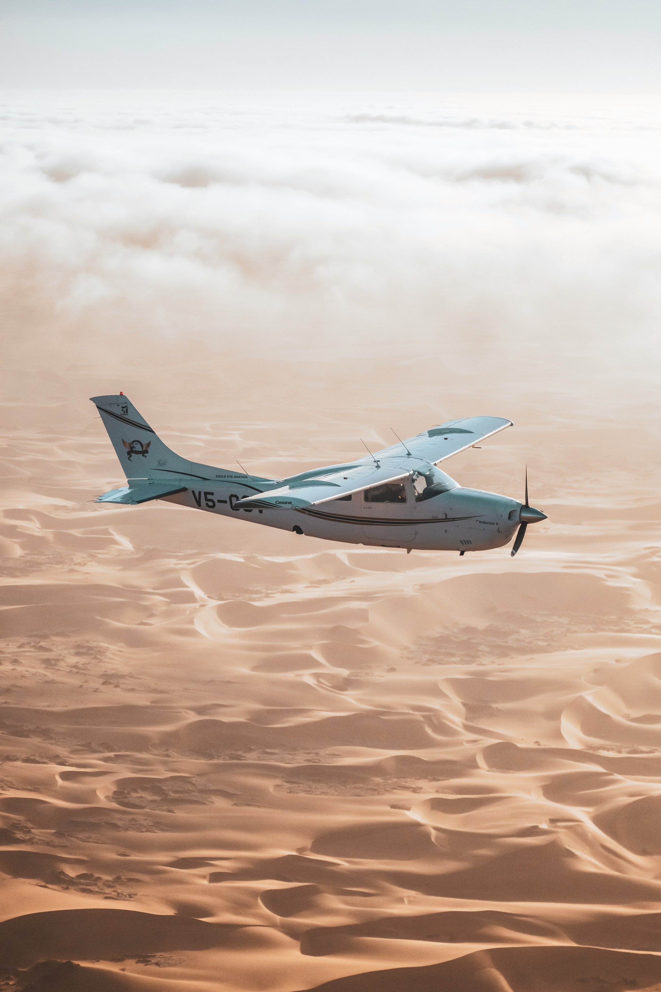 Small aircraft above the Namib Desert